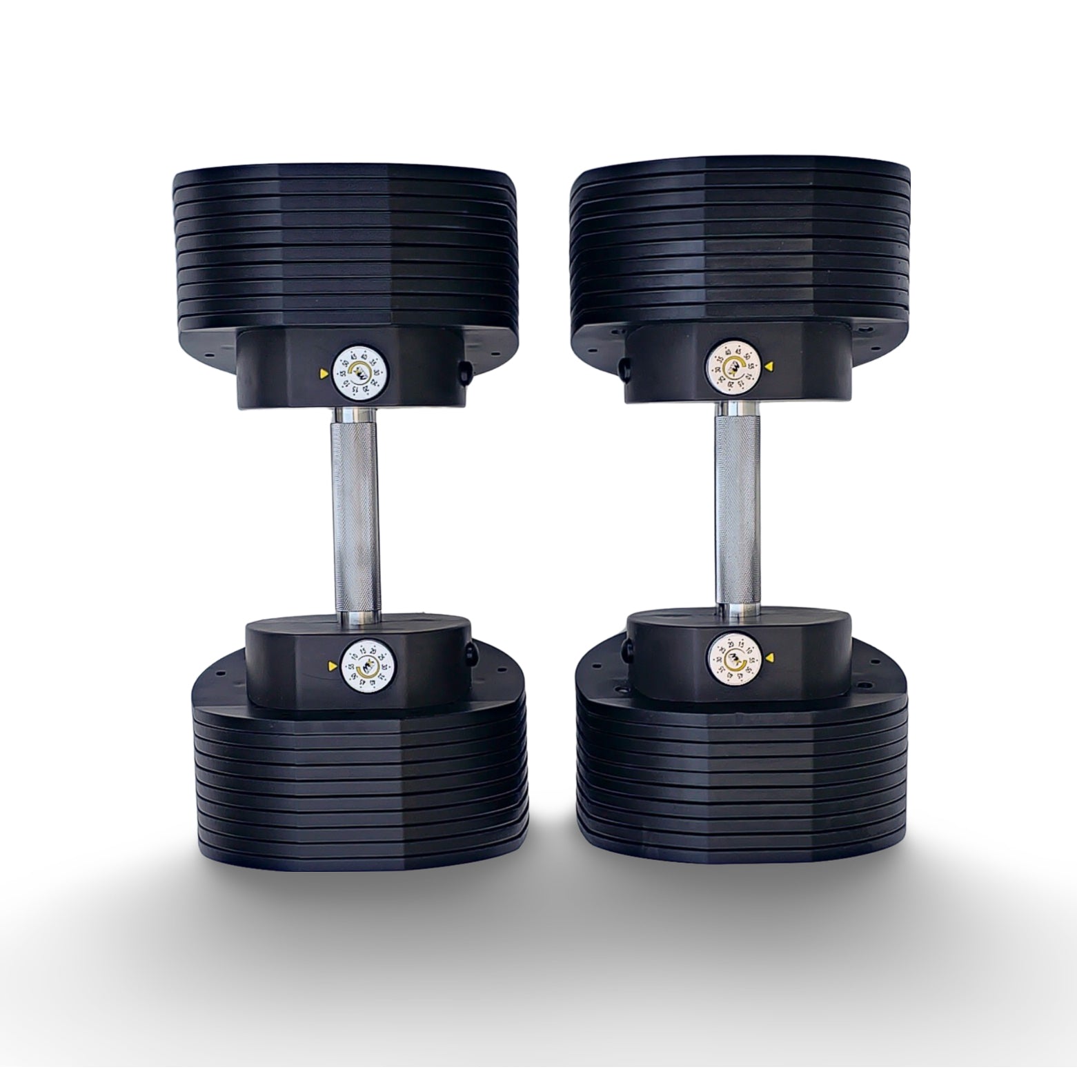 adjustable dumbbells side by side knurled handle and dial