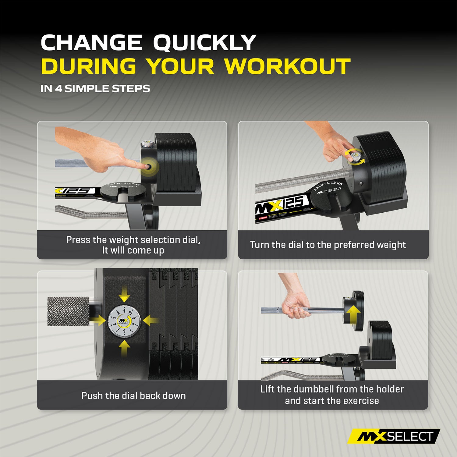 *PRE ORDER* MX125 EVO Rapid Change Adjustable Barbell / Curl Bar System (30 lbs to 125 lbs) *SHIPS OCTOBER 2025