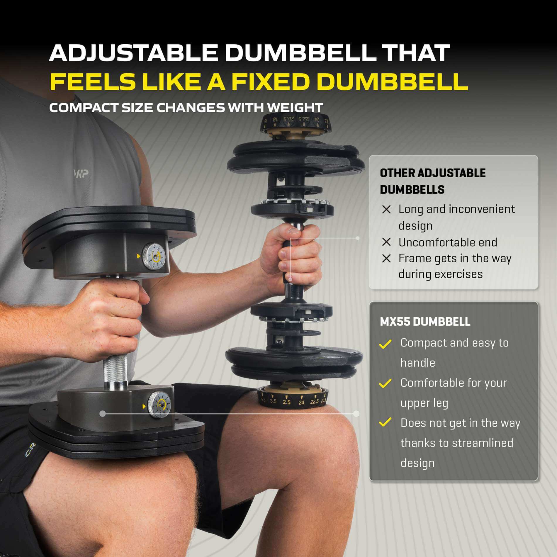 MX55 Rapid Change Adjustable Dumbbells (10 lbs to 55 lbs) (Pair)