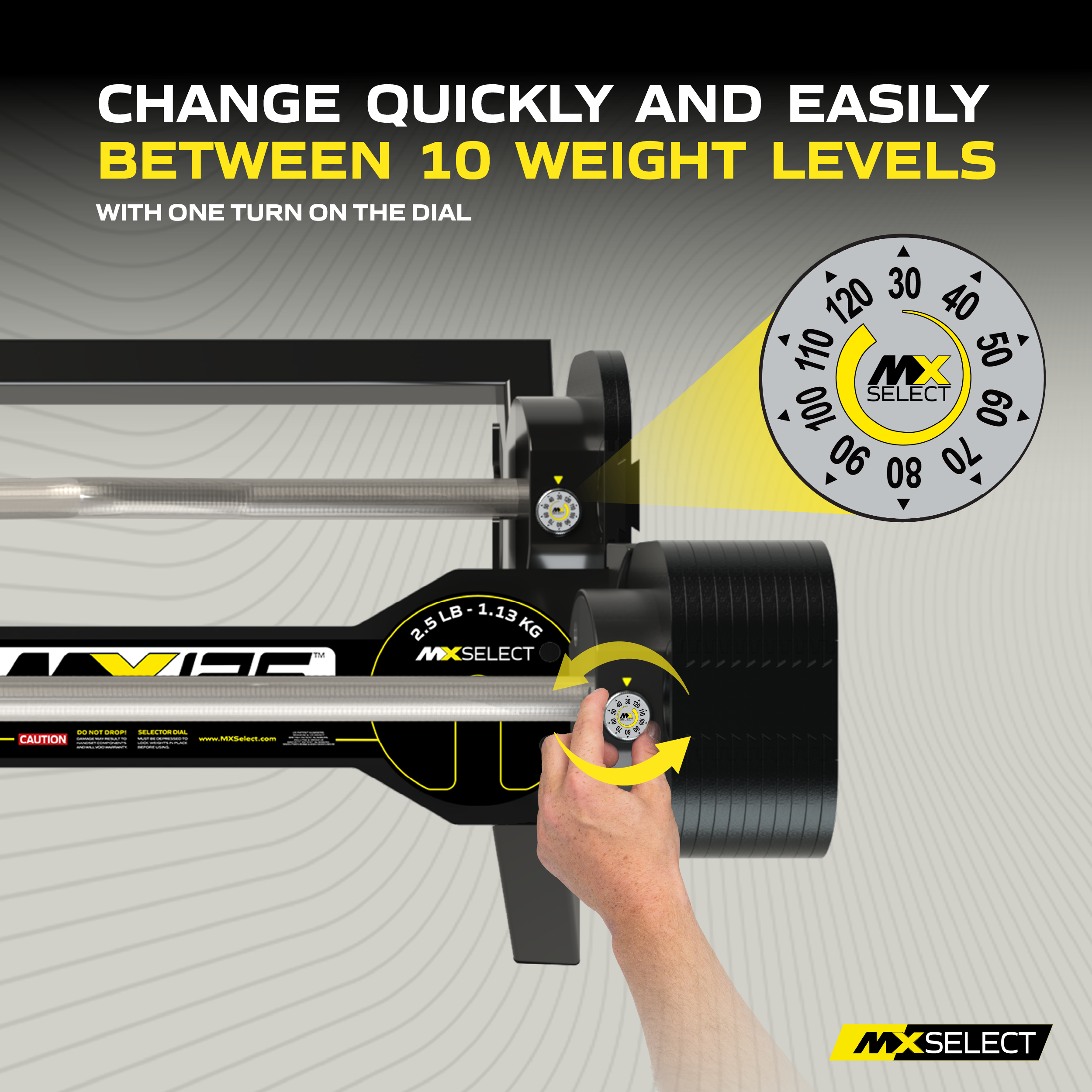 MX125 EVO Rapid Change Adjustable Barbell / Curl Bar System (30 lbs to 125 lbs)