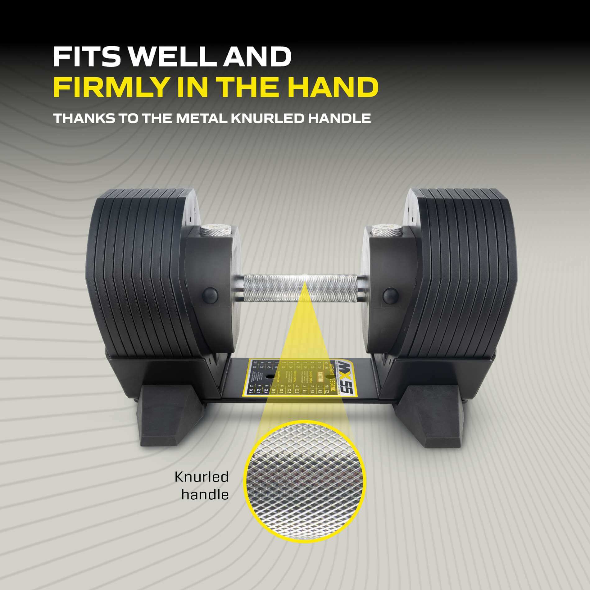 knurled handle on adjustable dumbbell