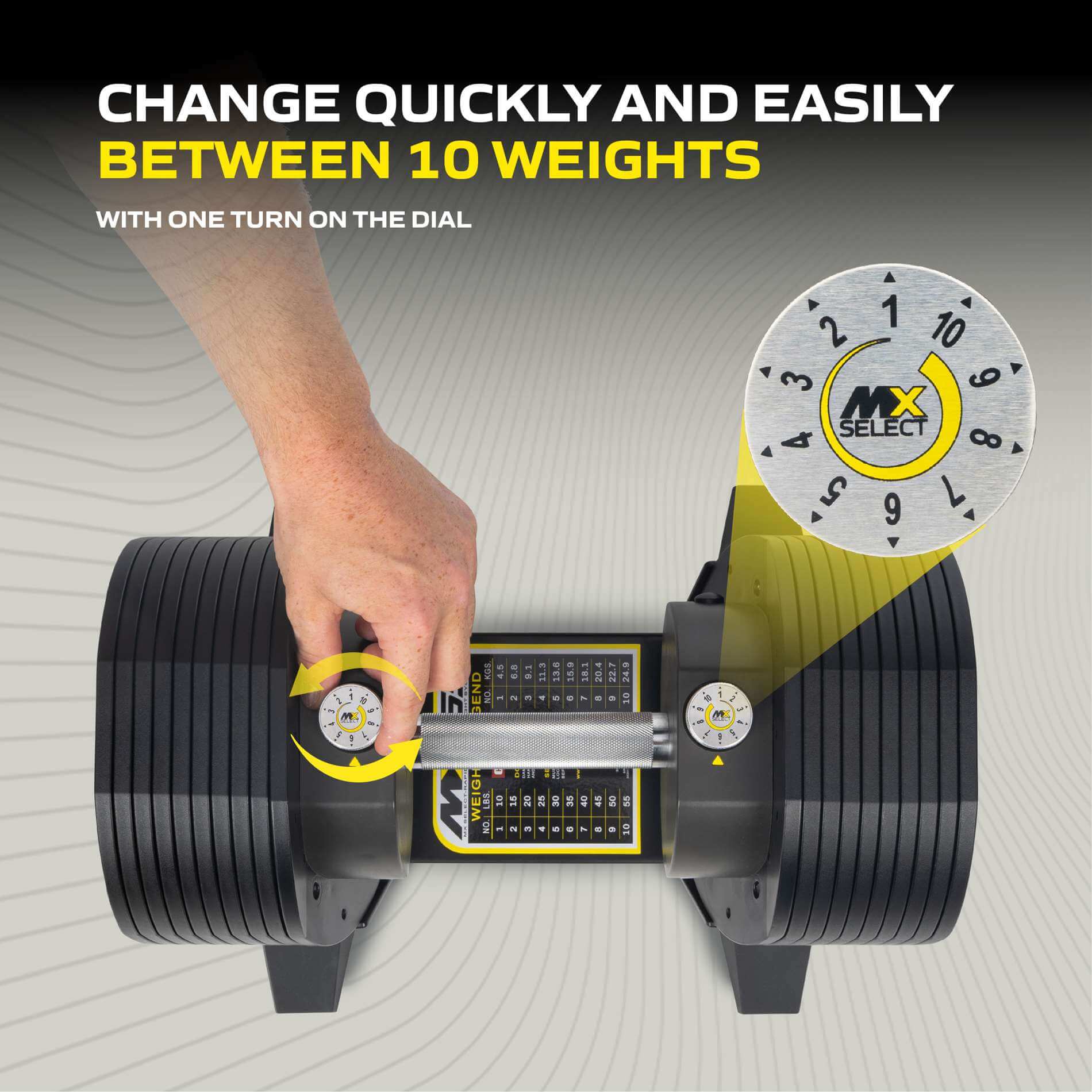 change quickly and easily between 10 weight sizes